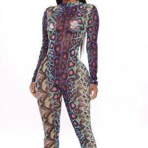 Fashion Nova Snakeskin Bodysuit Catsuit Jumpsuit Festival Burning Size S
